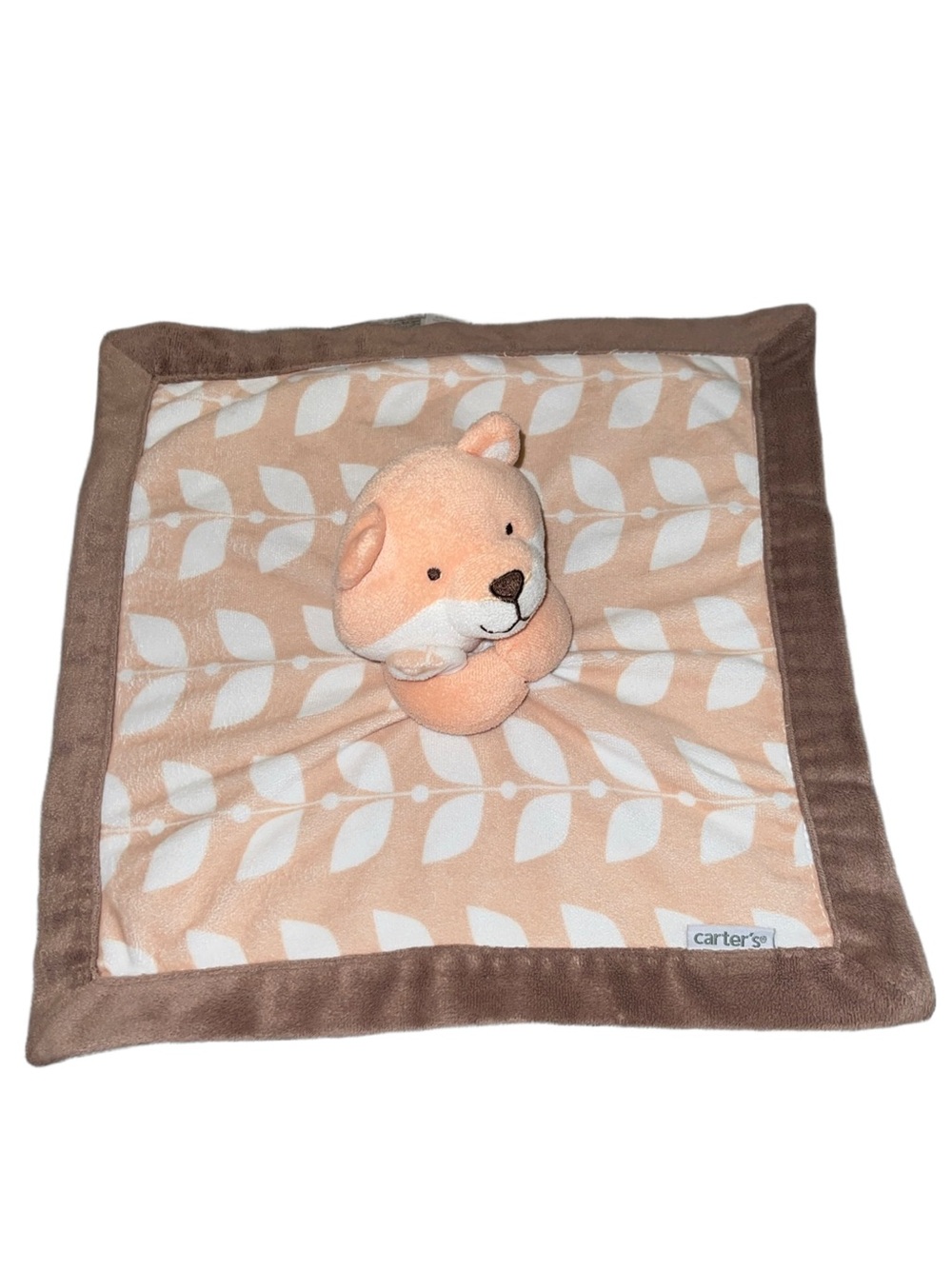 Carters Baby Lovey Fox Security Blanket Plush Tan Brown White Leaves 2016